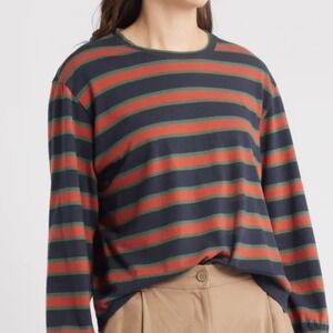 The Great The Campus Crew Striped Long Sleeve Cotton T Shirt Women SZ 2 Medium